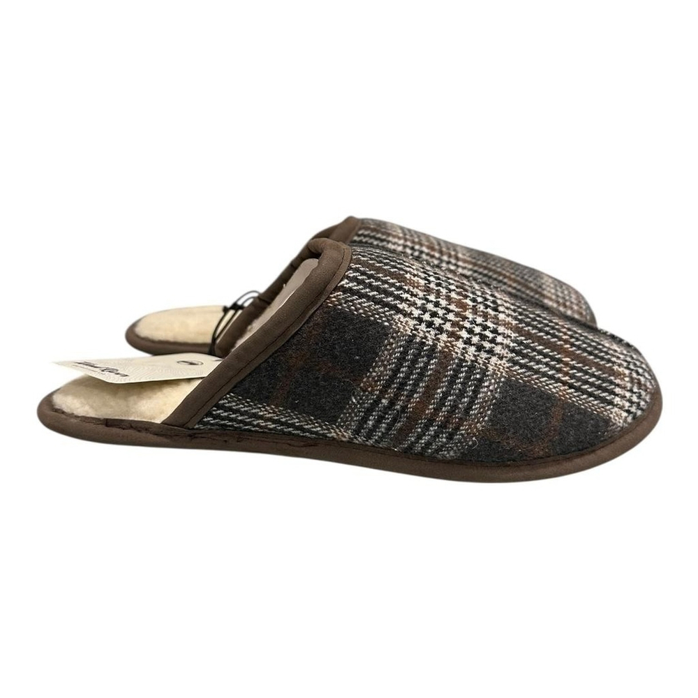 WindRiver Slippers Mens Size 9 Brown Plaid Faux Fur Lined Mule House Shoes Warm